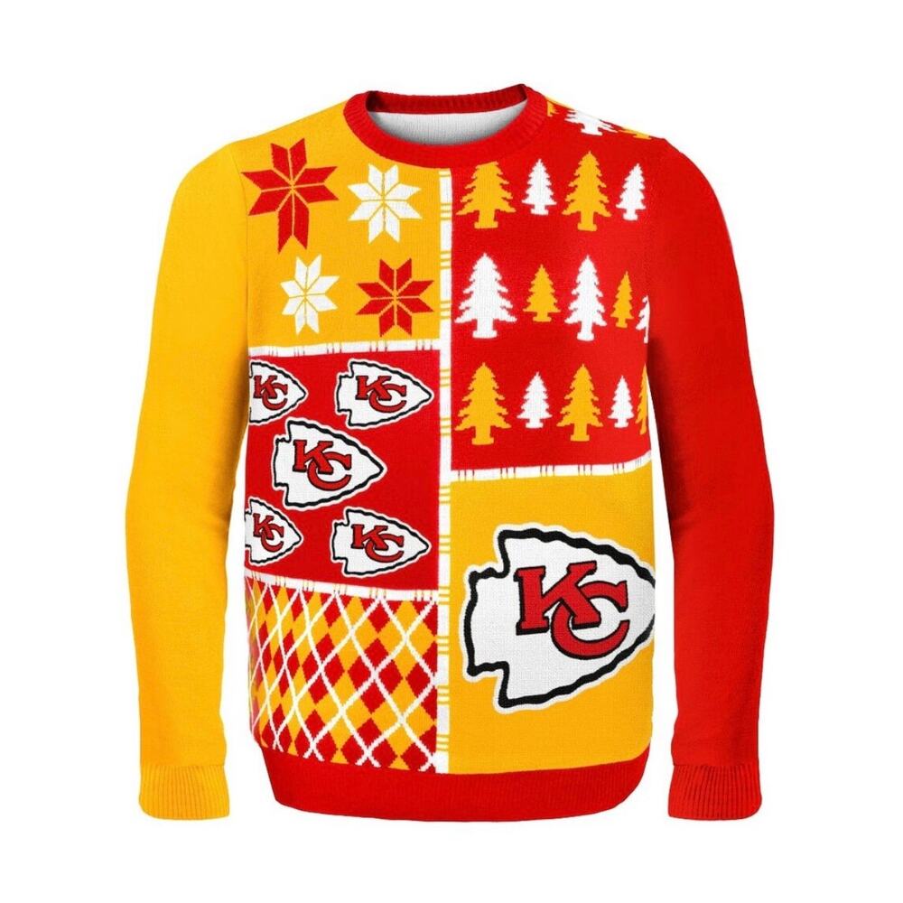 NFL Red/Yellow Kansas City Chiefs Crewneck Ugly Christmas Sweater Size Medium